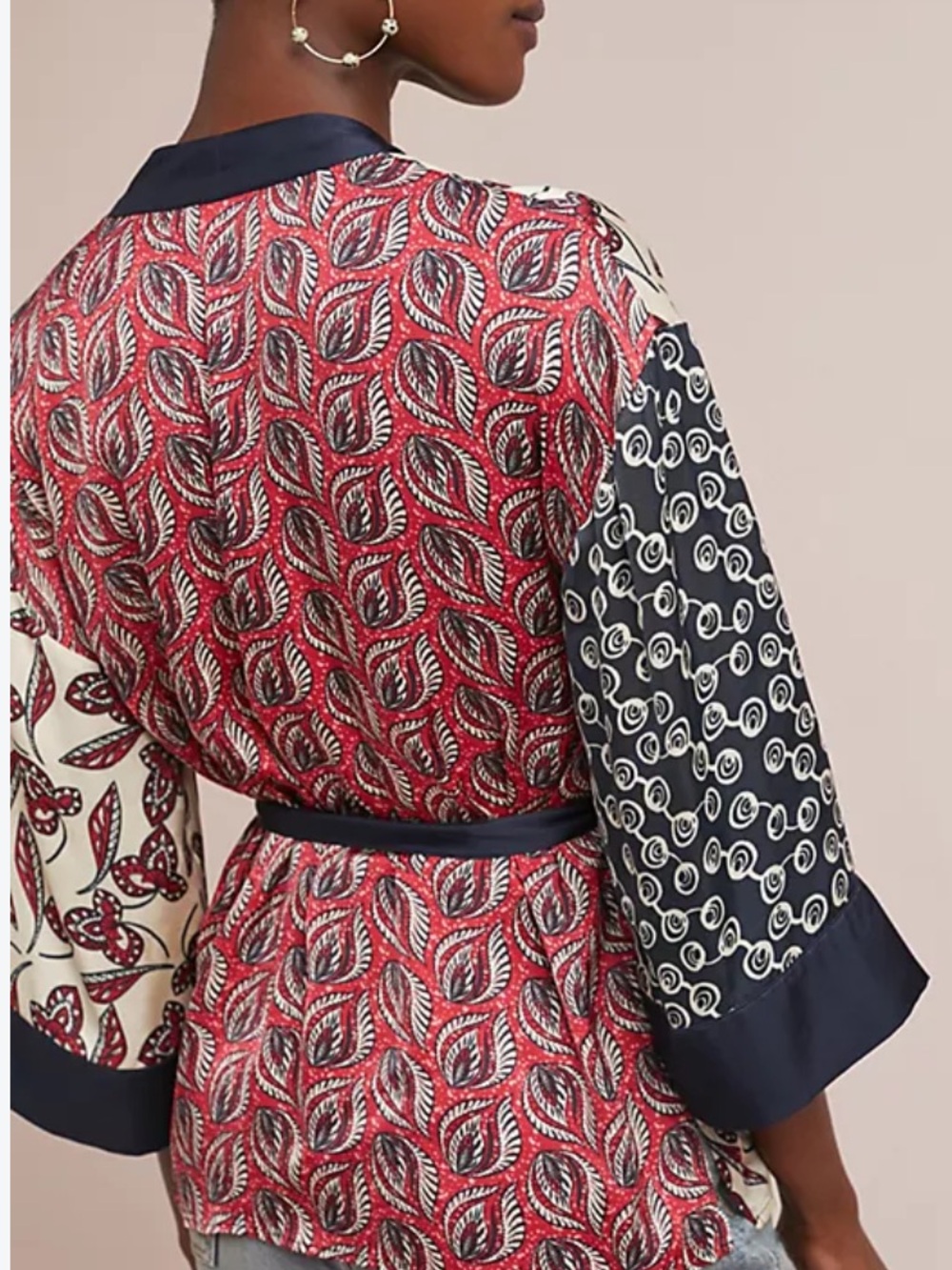 Anthropologie Meadow Rue Patchwork Kimono Wrap Blouse Top - Picture 2 of 6